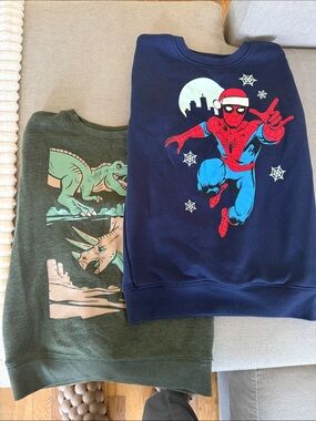 jumping beans Navy Blue Spider-Man Holiday Sweater with Olive Green Dinosaur Top